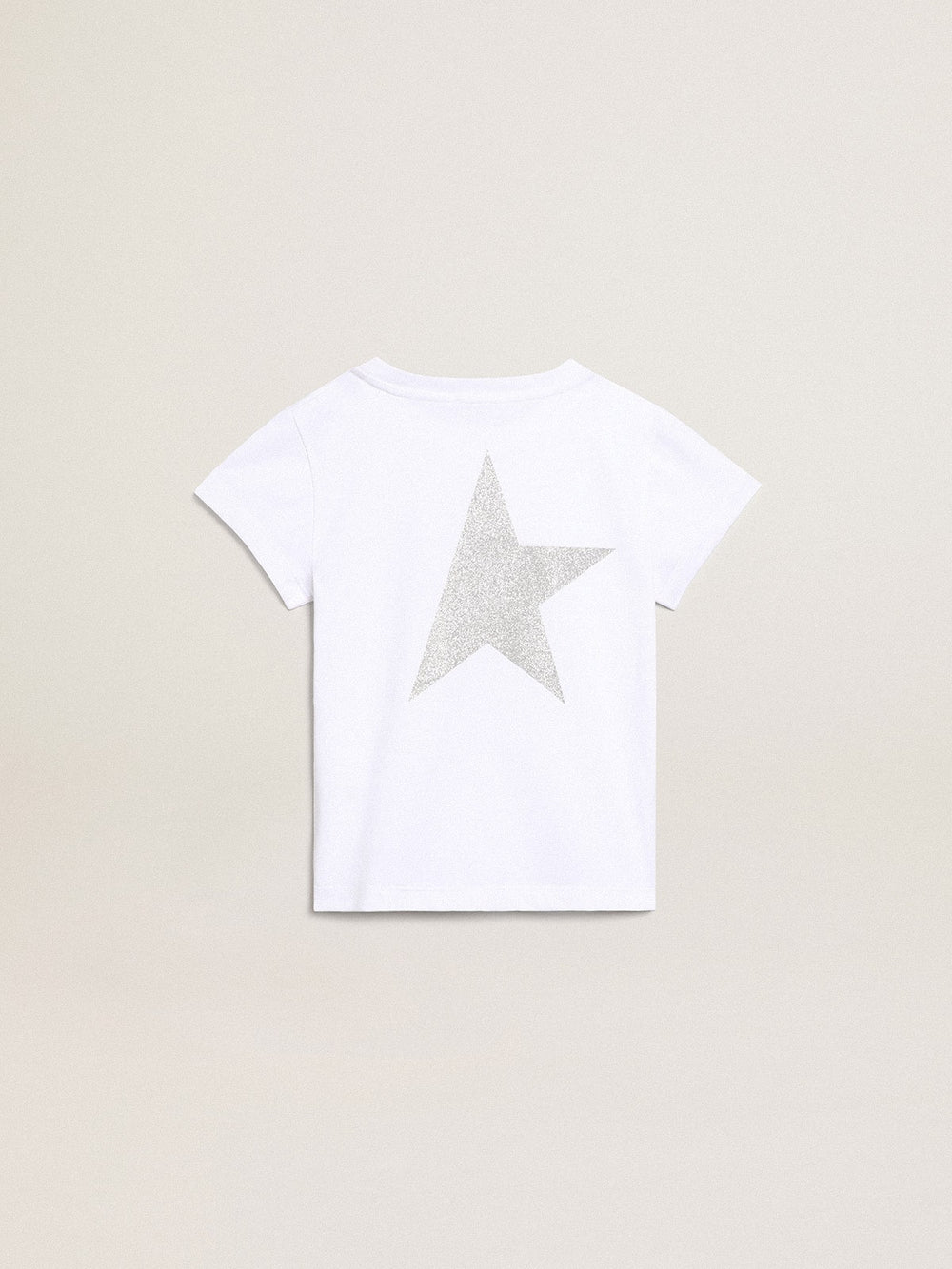 Golden Goose White and silver T-shirt with logo and maxi star in silver glitter