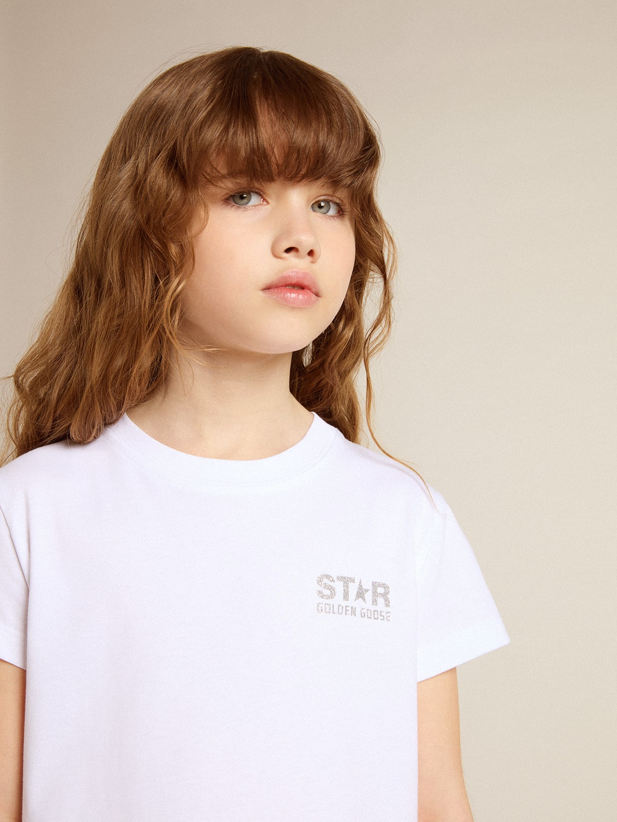 Golden Goose White and silver T-shirt with logo and maxi star in silver glitter