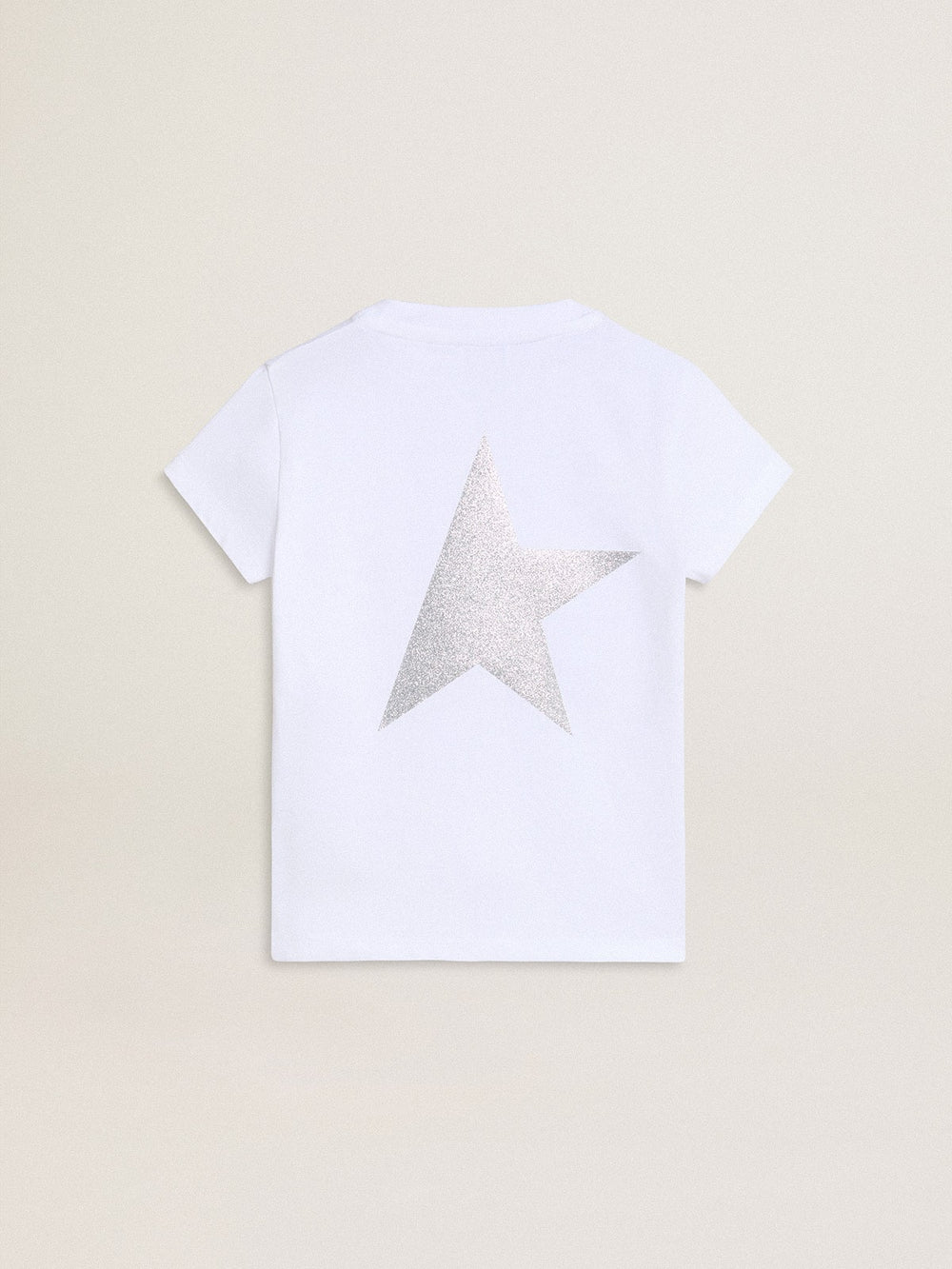 Golden Goose White and silver T-shirt with logo and maxi star in silver glitter