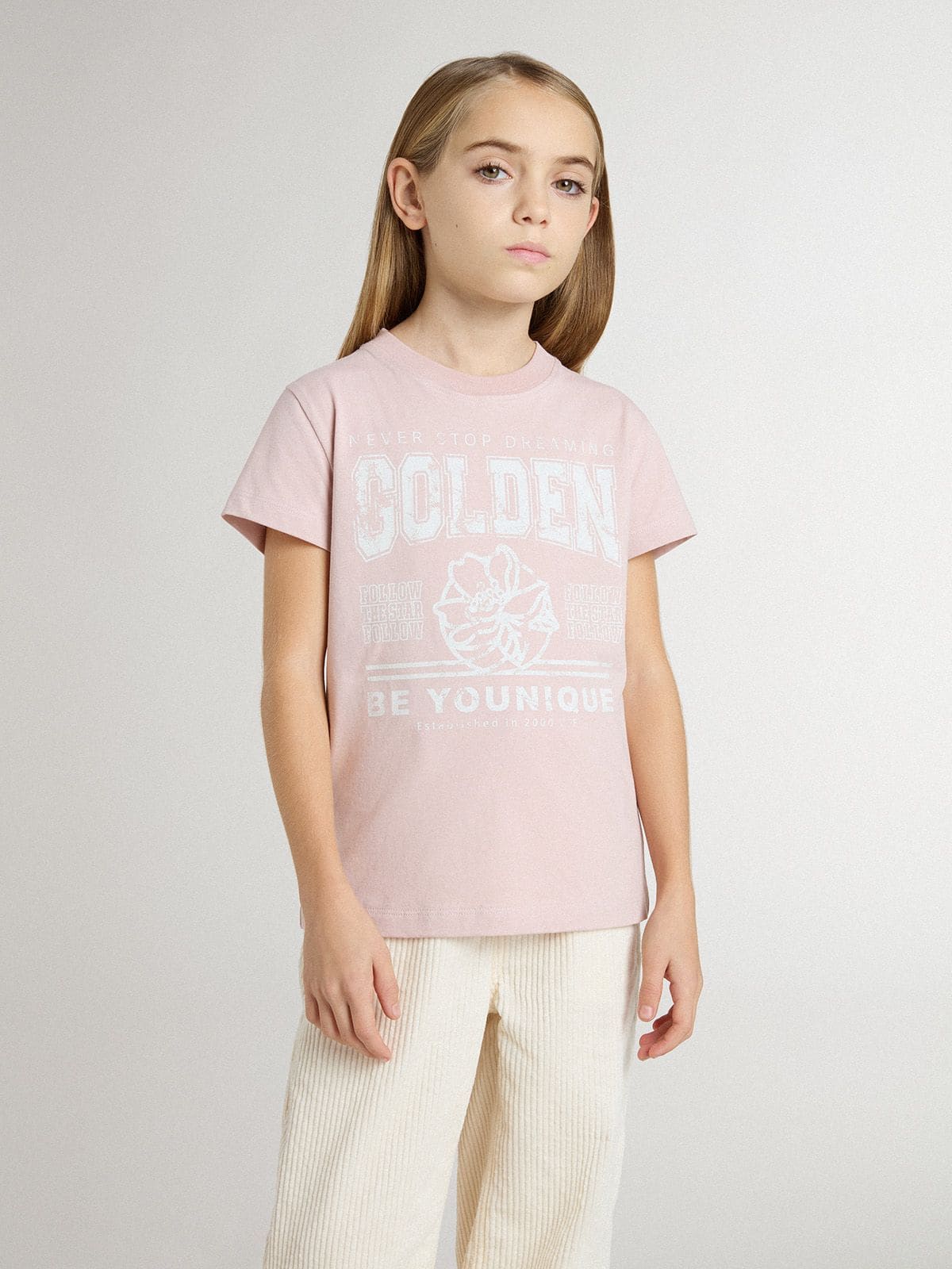 Golden Goose Girls' pink T-shirt with white print