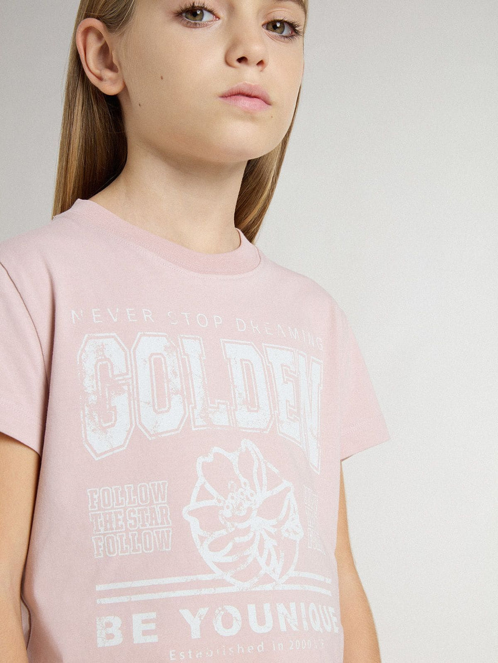 Golden Goose Girls' pink T-shirt with white print