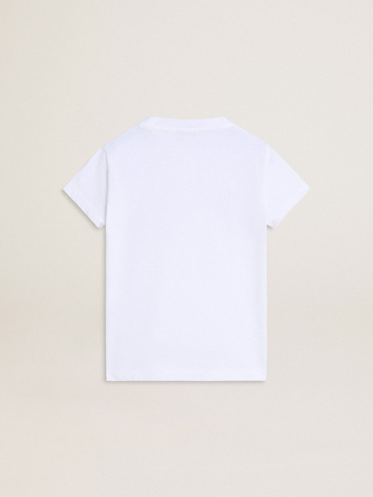 Golden Goose Girls' white T-shirt with pink glitter Golden lettering