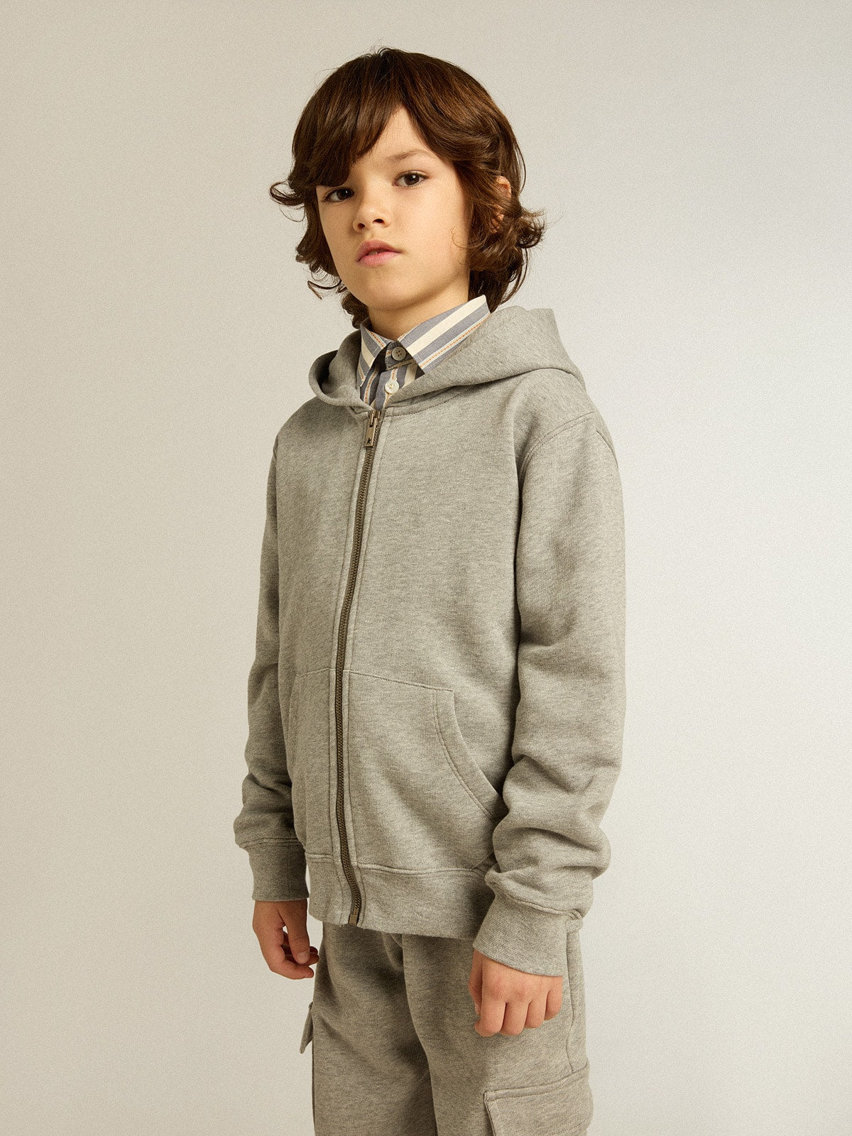 Golden Goose Gray melange hooded sweatshirt with print on the back