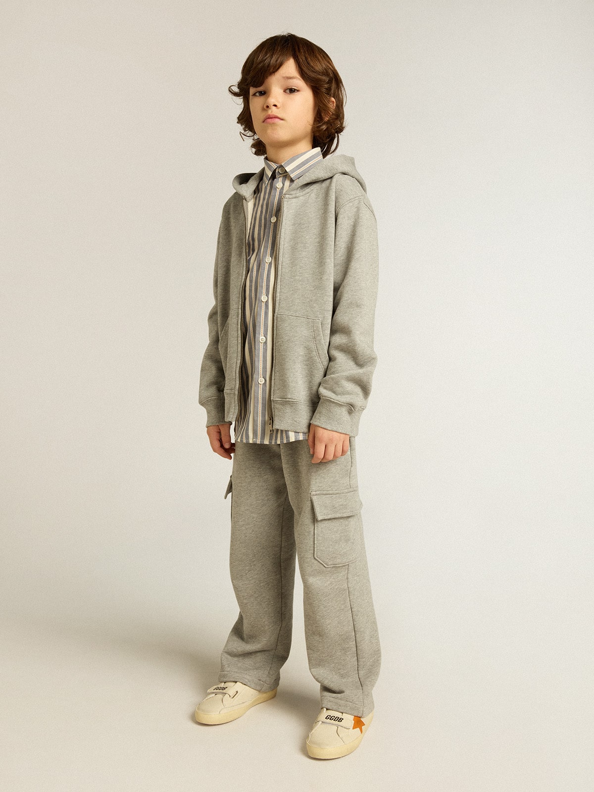 Golden Goose Gray melange hooded sweatshirt with print on the back