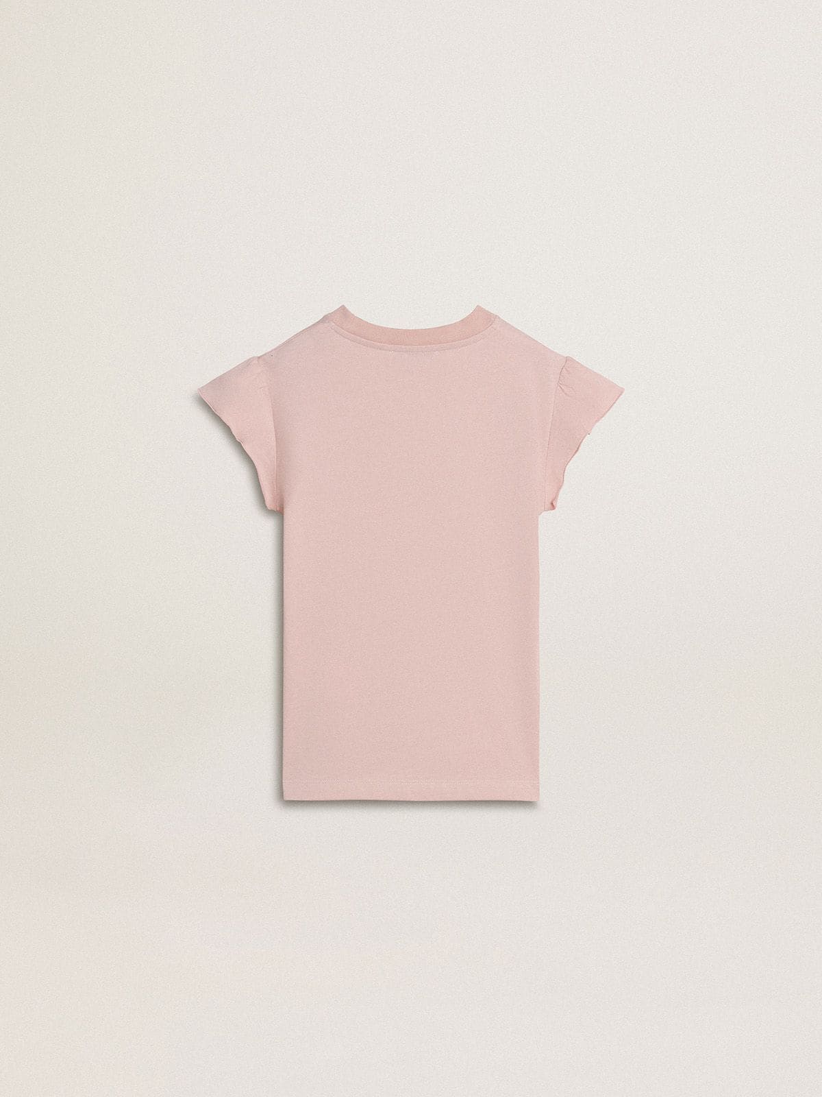 Golden Goose Girls' pink T-shirt with ruffled sleeves and embroidery