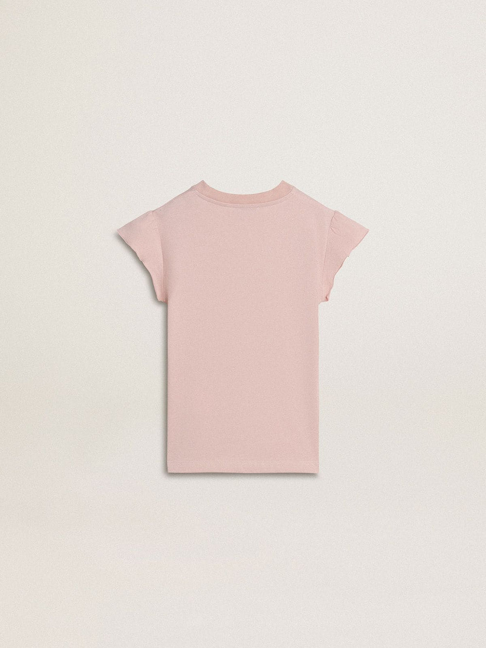 Golden Goose Girls' pink T-shirt with ruffled sleeves and embroidery