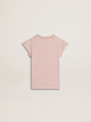 Golden Goose Girls' pink T-shirt with ruffled sleeves and embroidery