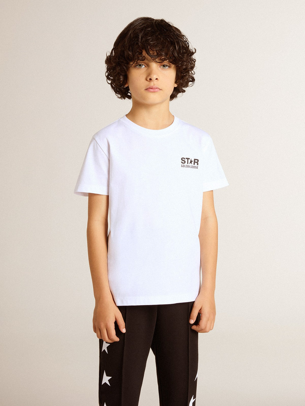 Golden Goose White T-shirt with contrasting black logo and star