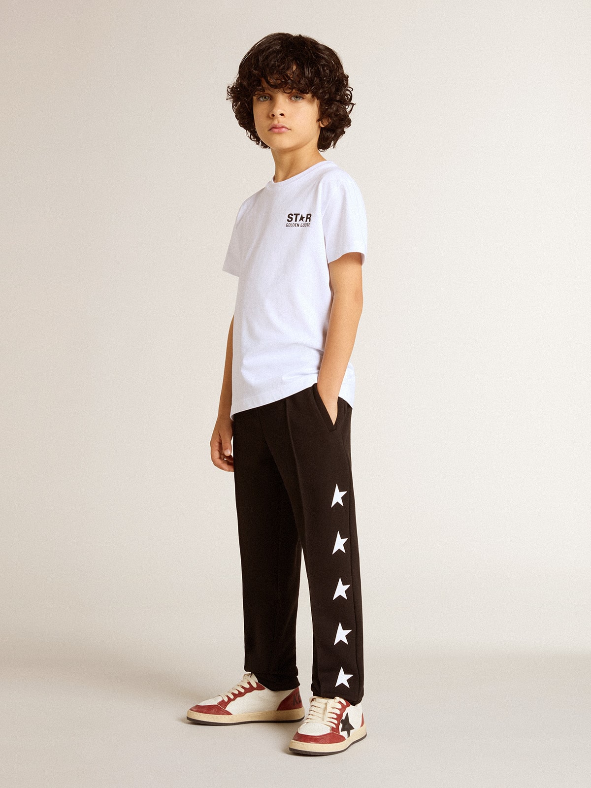 Golden Goose White T-shirt with contrasting black logo and star