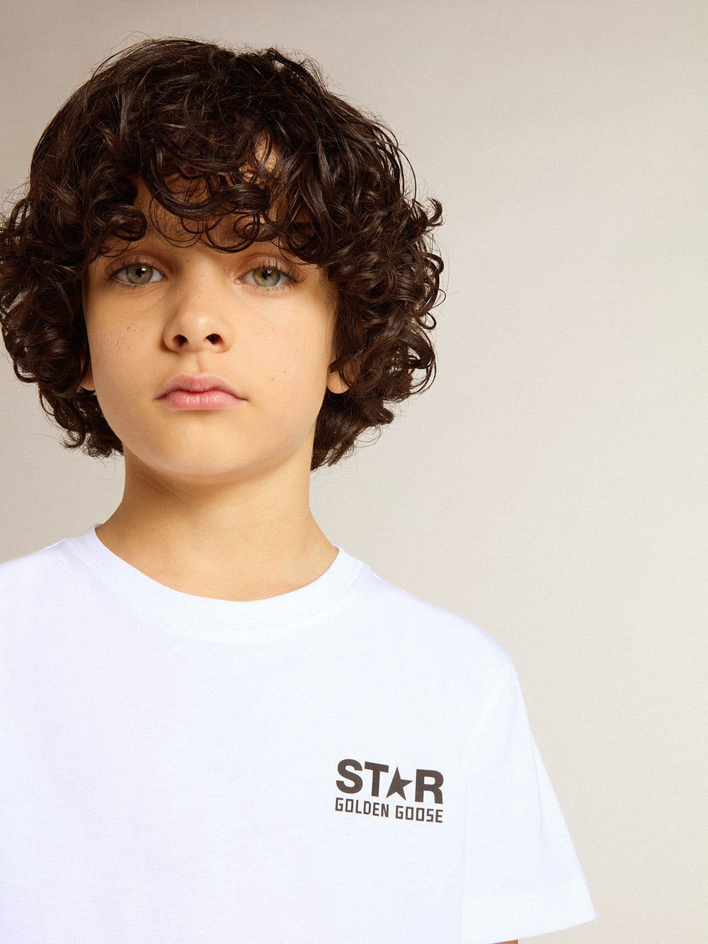 Golden Goose White T-shirt with contrasting black logo and star