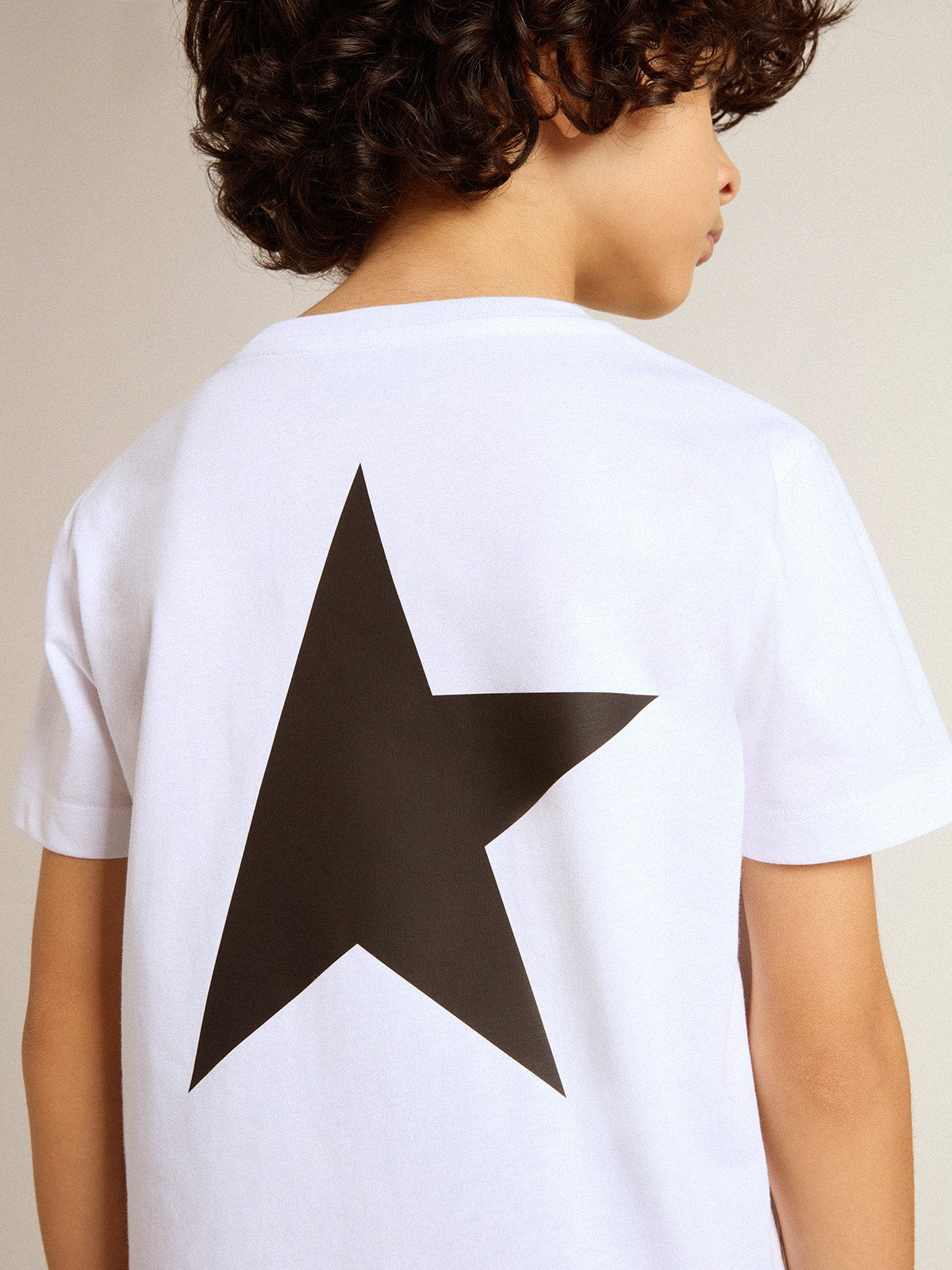 Golden Goose White T-shirt with contrasting black logo and star