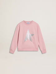 Golden Goose Pink sweatshirt with maxi star in silver glitter on the front
