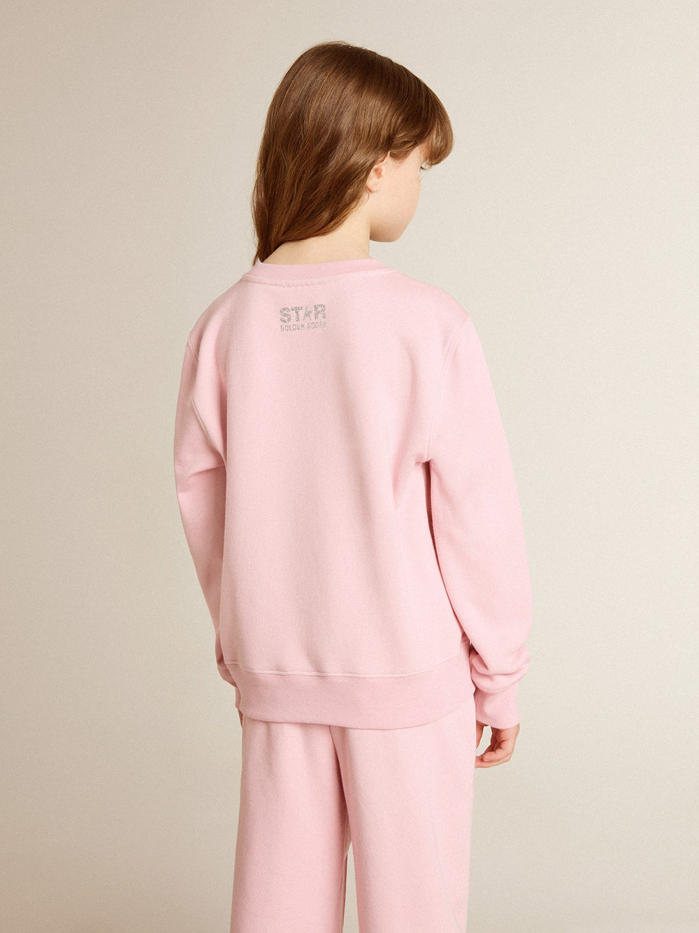 Golden Goose Pink sweatshirt with maxi star in silver glitter on the front