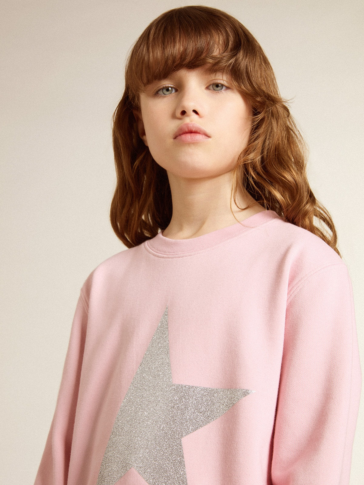 Golden Goose Pink sweatshirt with maxi star in silver glitter on the front