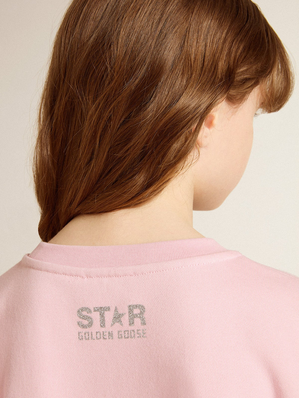 Golden Goose Pink sweatshirt with maxi star in silver glitter on the front