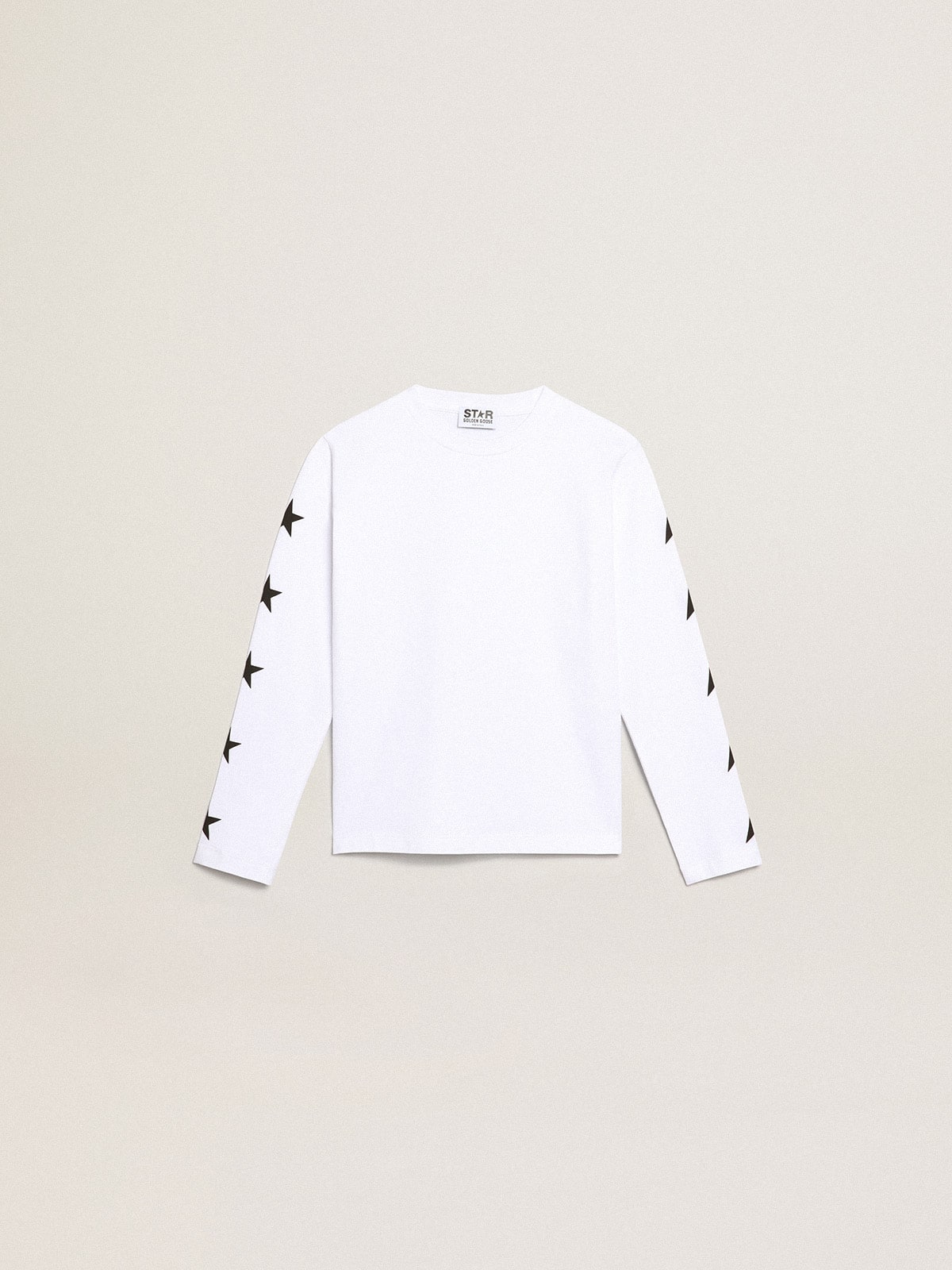 Golden Goose White long-sleeved T-shirt with contrasting black stars