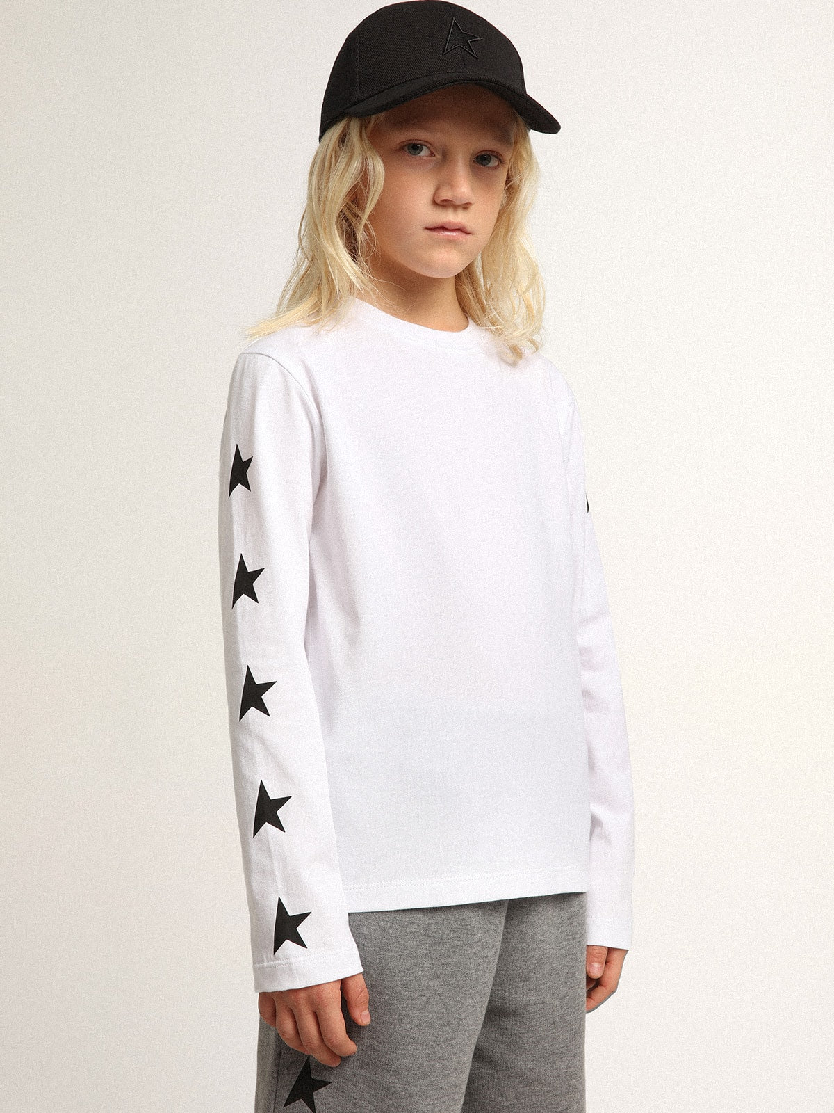 Golden Goose White long-sleeved T-shirt with contrasting black stars