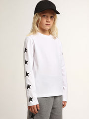Golden Goose White long-sleeved T-shirt with contrasting black stars
