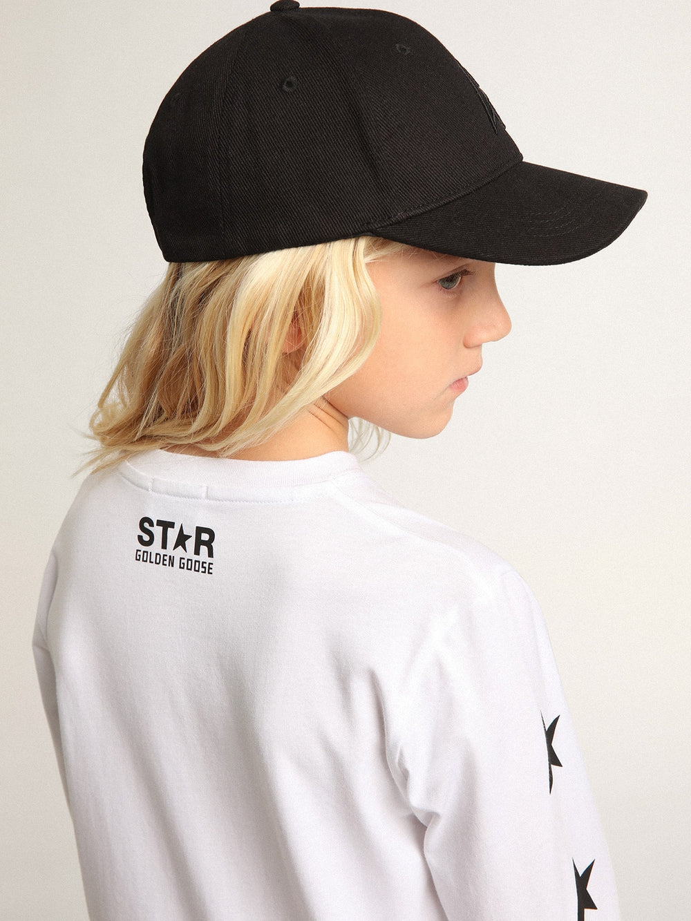 Golden Goose White long-sleeved T-shirt with contrasting black stars