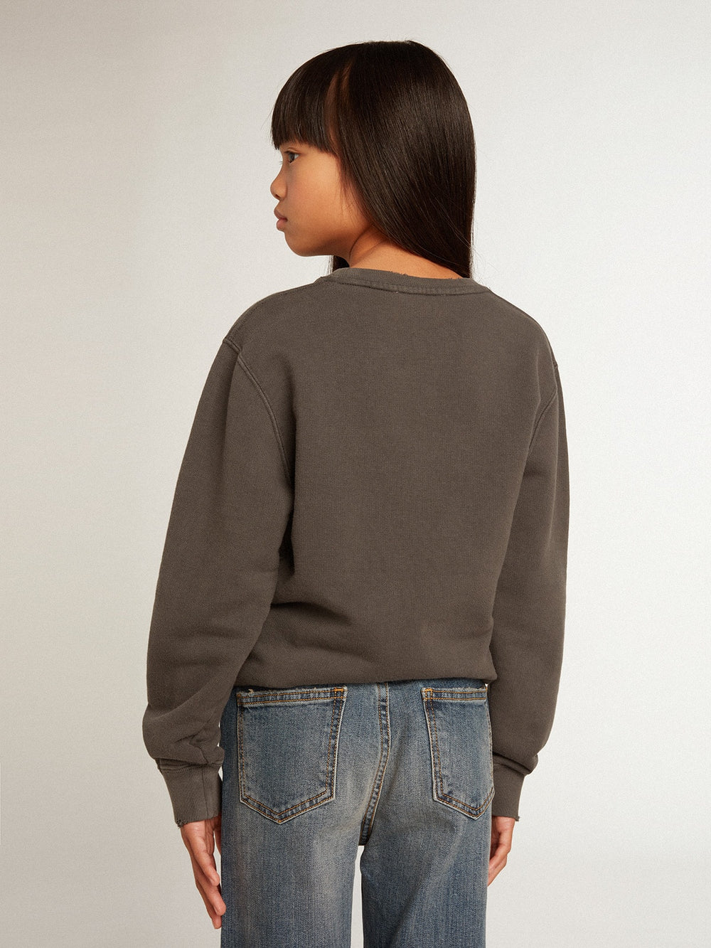 Golden Goose Distressed gray sweatshirt with crystal lettering