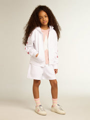 Golden Goose Girls’ zip-up sweatshirt in white with glitter stars on the sleeves