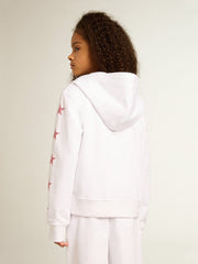 Golden Goose Girls’ zip-up sweatshirt in white with glitter stars on the sleeves