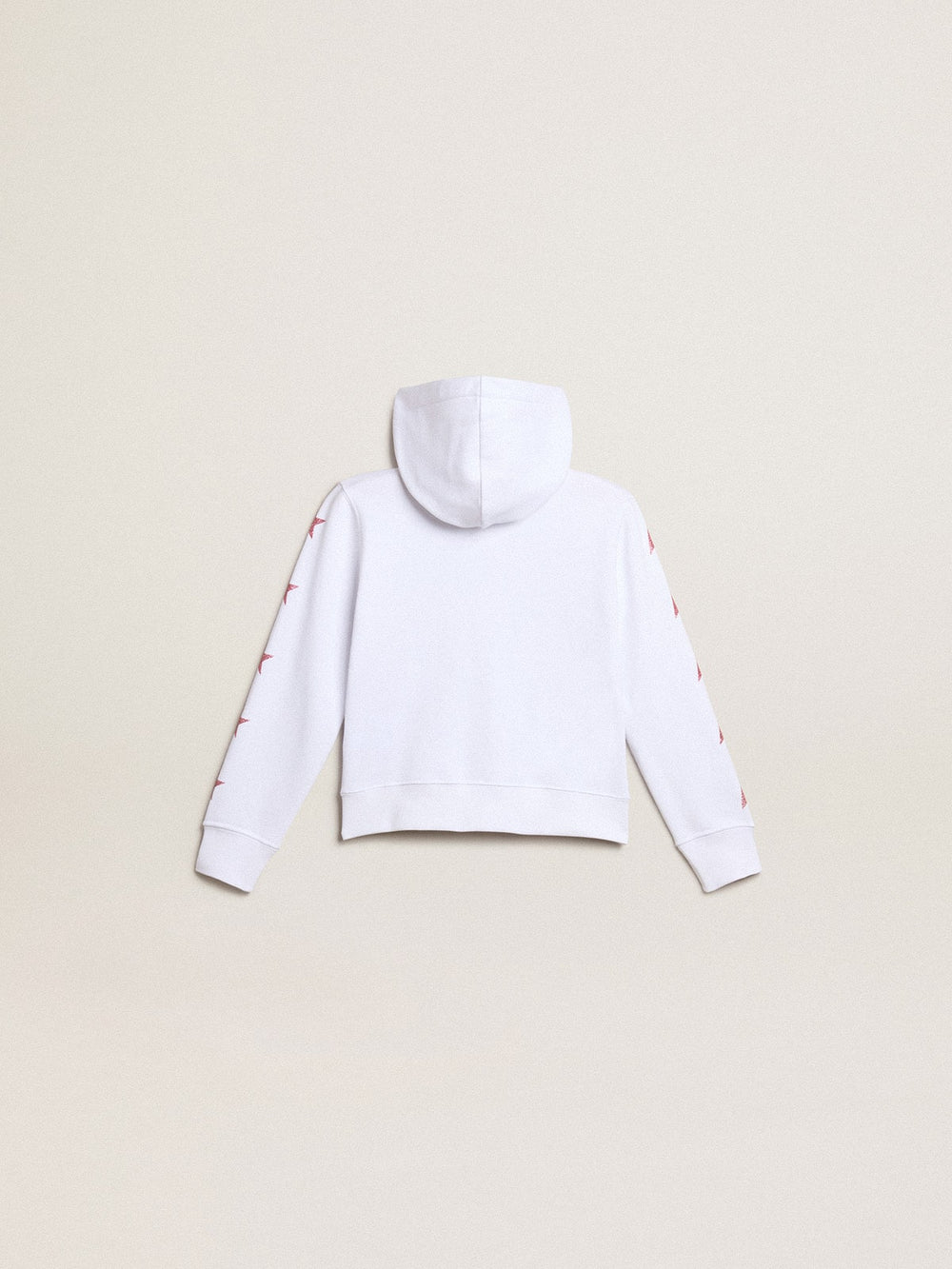 Golden Goose Girls’ zip-up sweatshirt in white with glitter stars on the sleeves