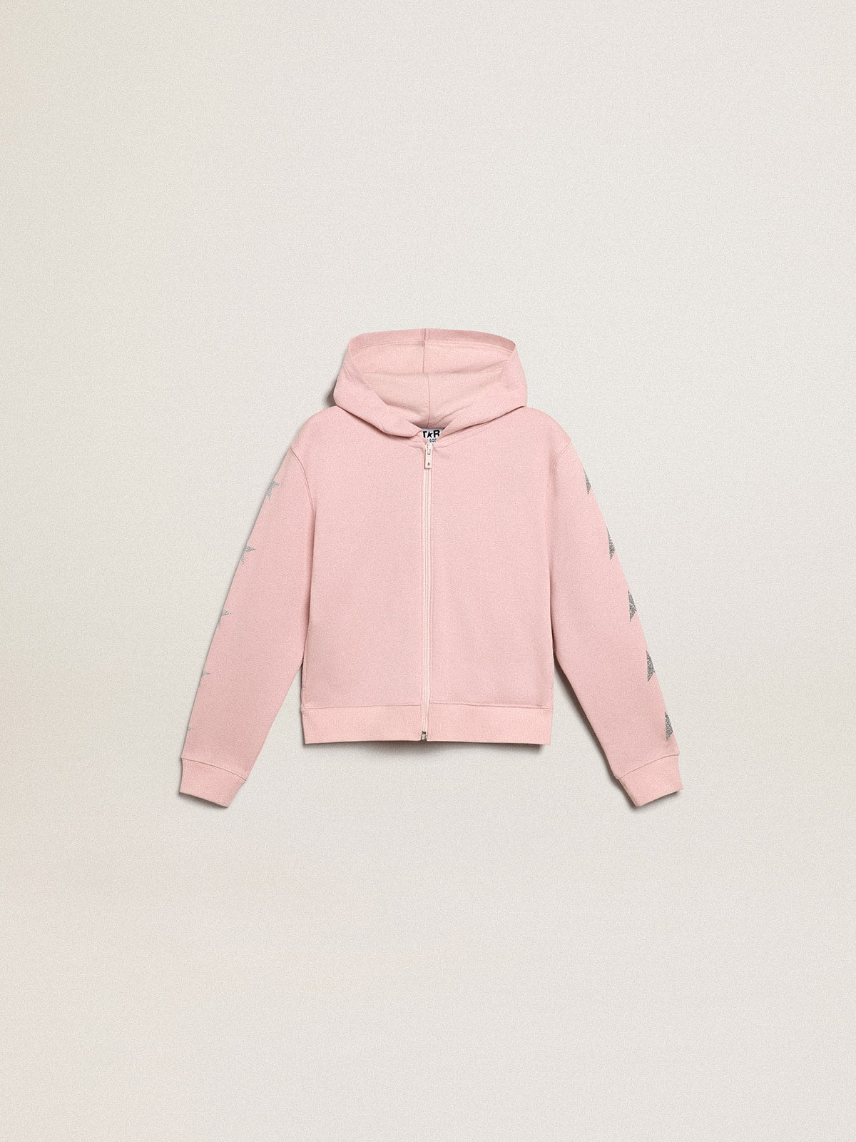 Golden Goose Pink sweatshirt with hood and silver glitter stars