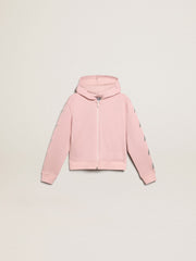 Golden Goose Pink sweatshirt with hood and silver glitter stars