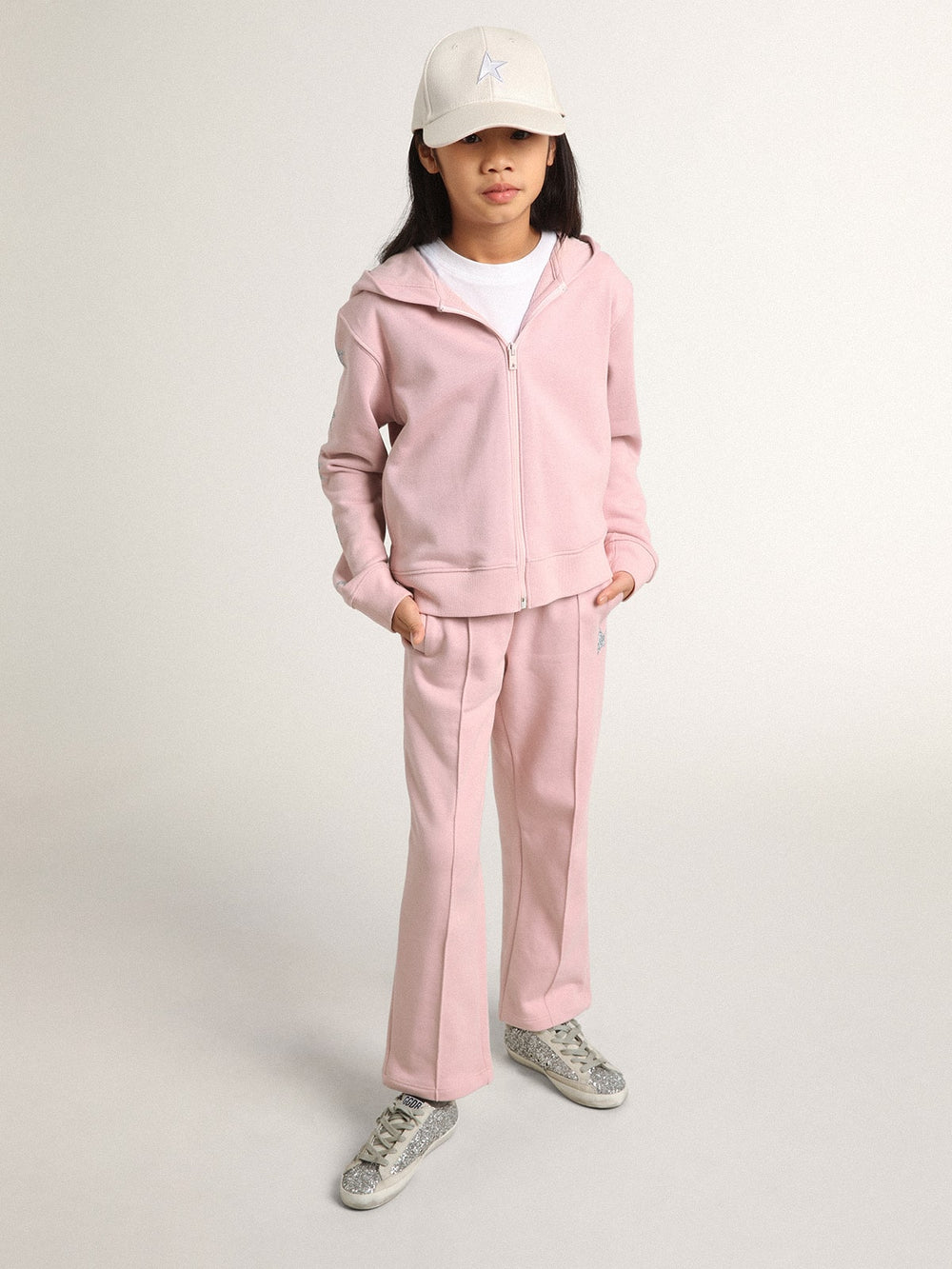 Golden Goose Pink sweatshirt with hood and silver glitter stars