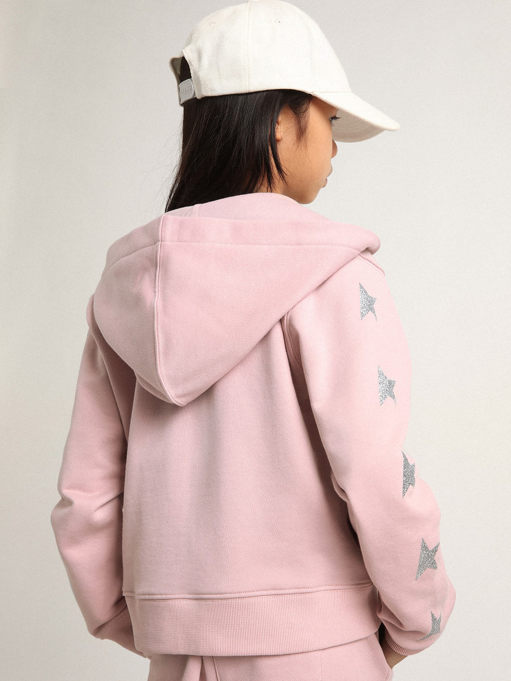 Golden Goose Pink sweatshirt with hood and silver glitter stars