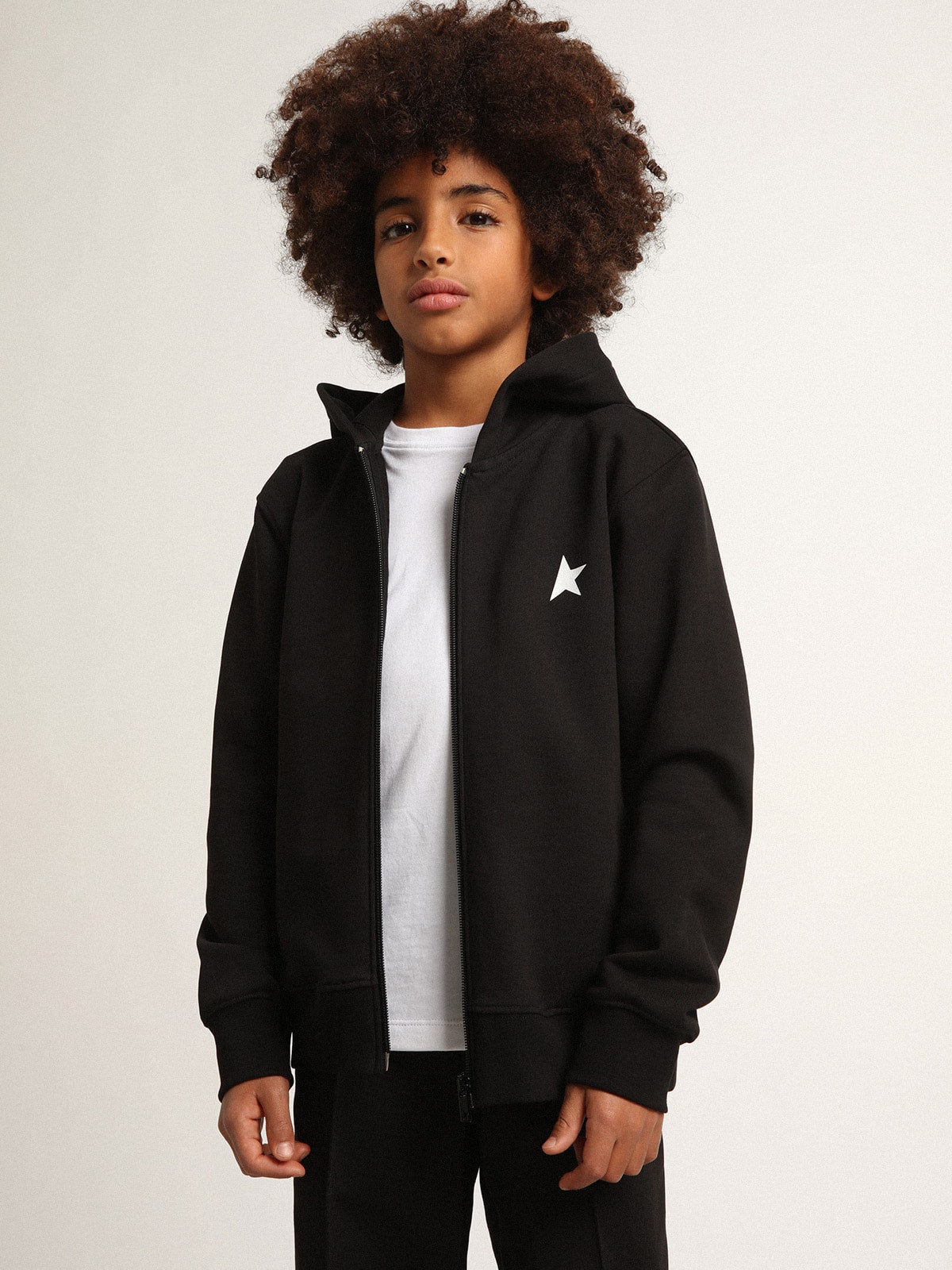 Golden Goose Black hooded sweatshirt with contrasting white star and logo