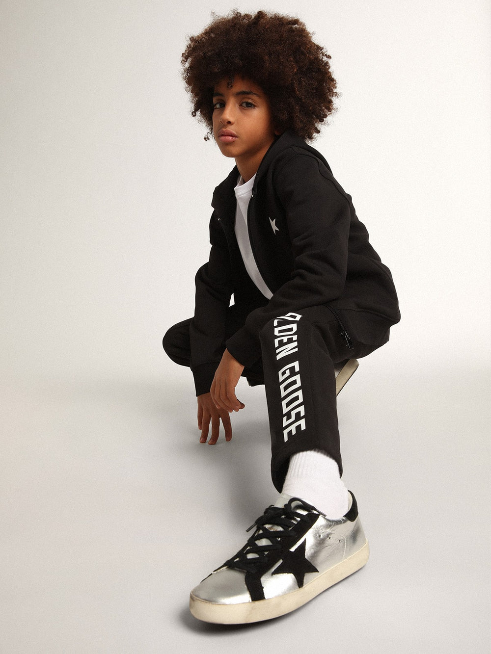 Golden Goose Black hooded sweatshirt with contrasting white star and logo