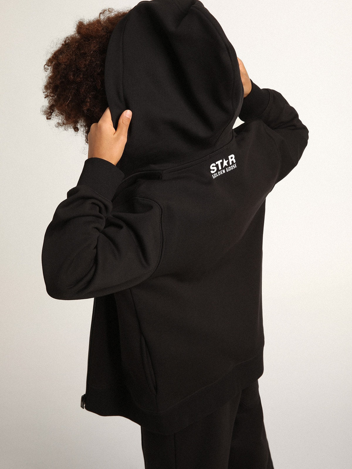 Golden Goose Black hooded sweatshirt with contrasting white star and logo