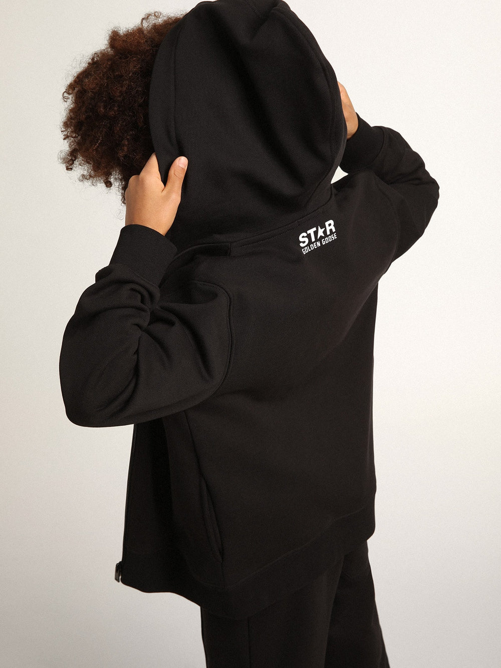 Golden Goose Black hooded sweatshirt with contrasting white star and logo