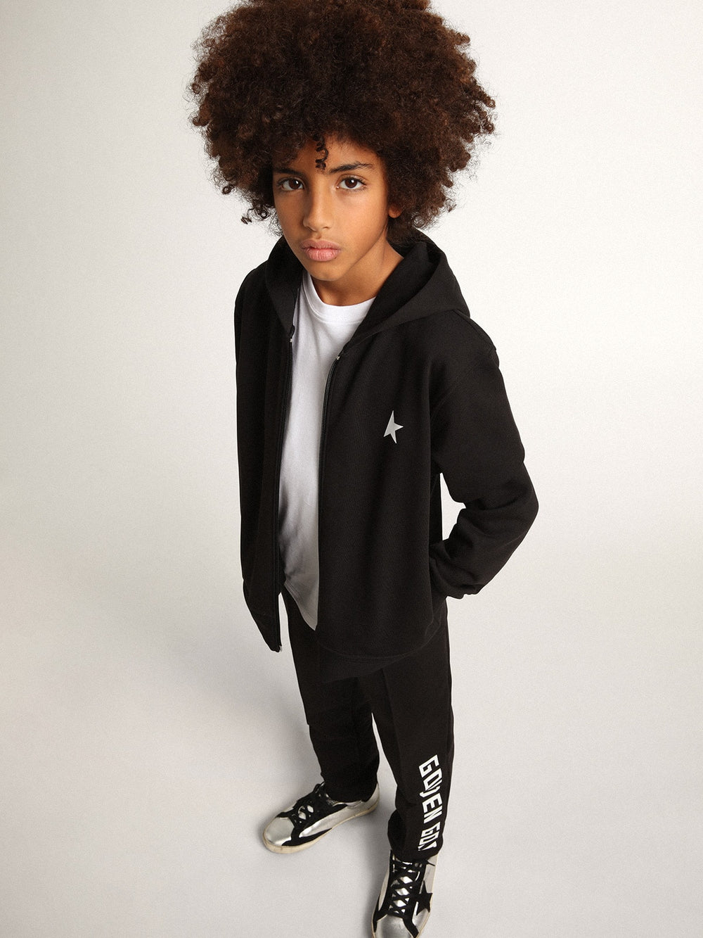 Golden Goose Black hooded sweatshirt with contrasting white star and logo