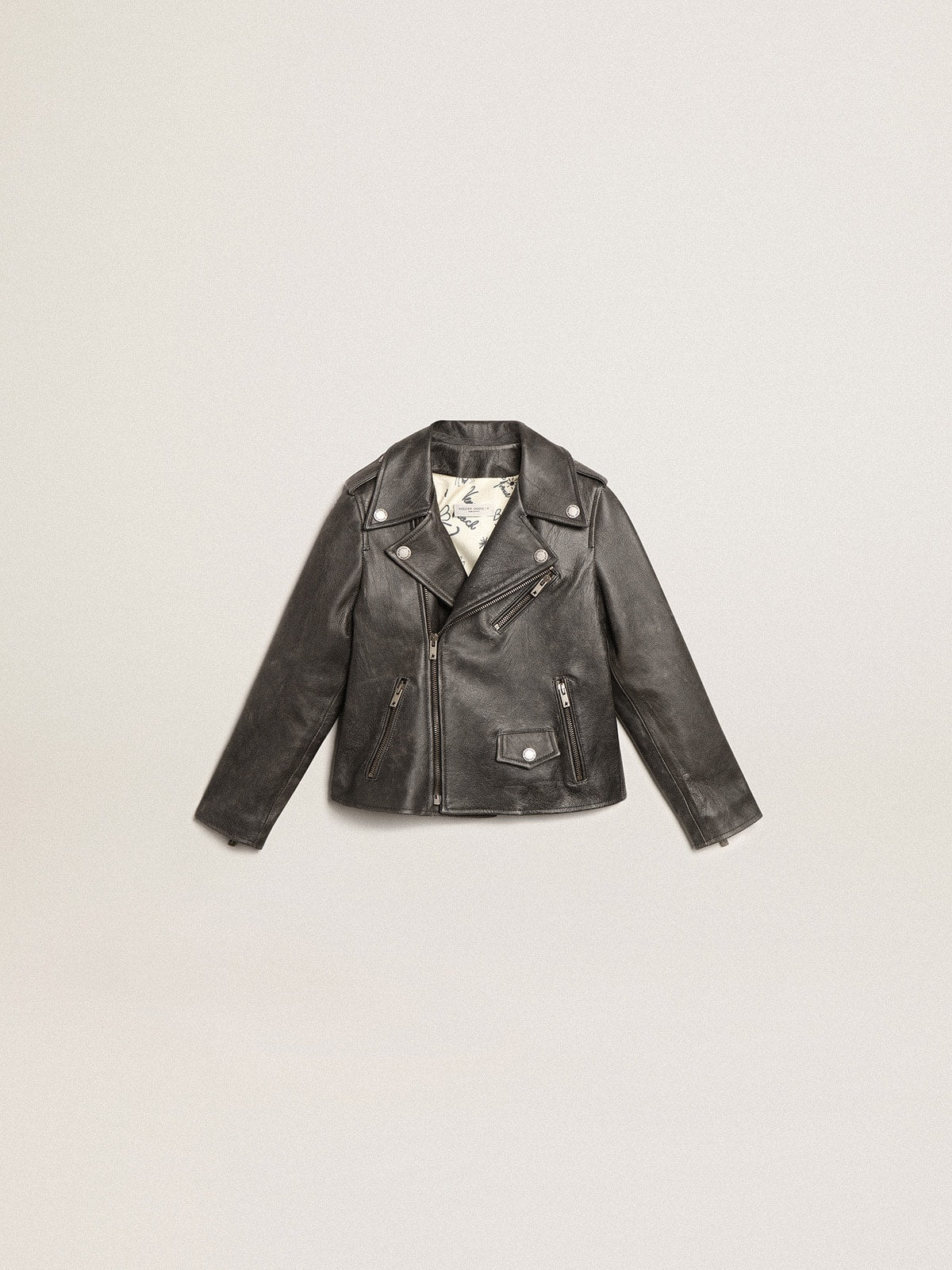 Golden Goose Boys’ biker jacket in distressed leather