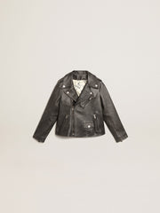 Golden Goose Boys’ biker jacket in distressed leather