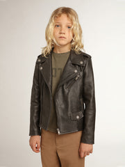 Golden Goose Boys’ biker jacket in distressed leather