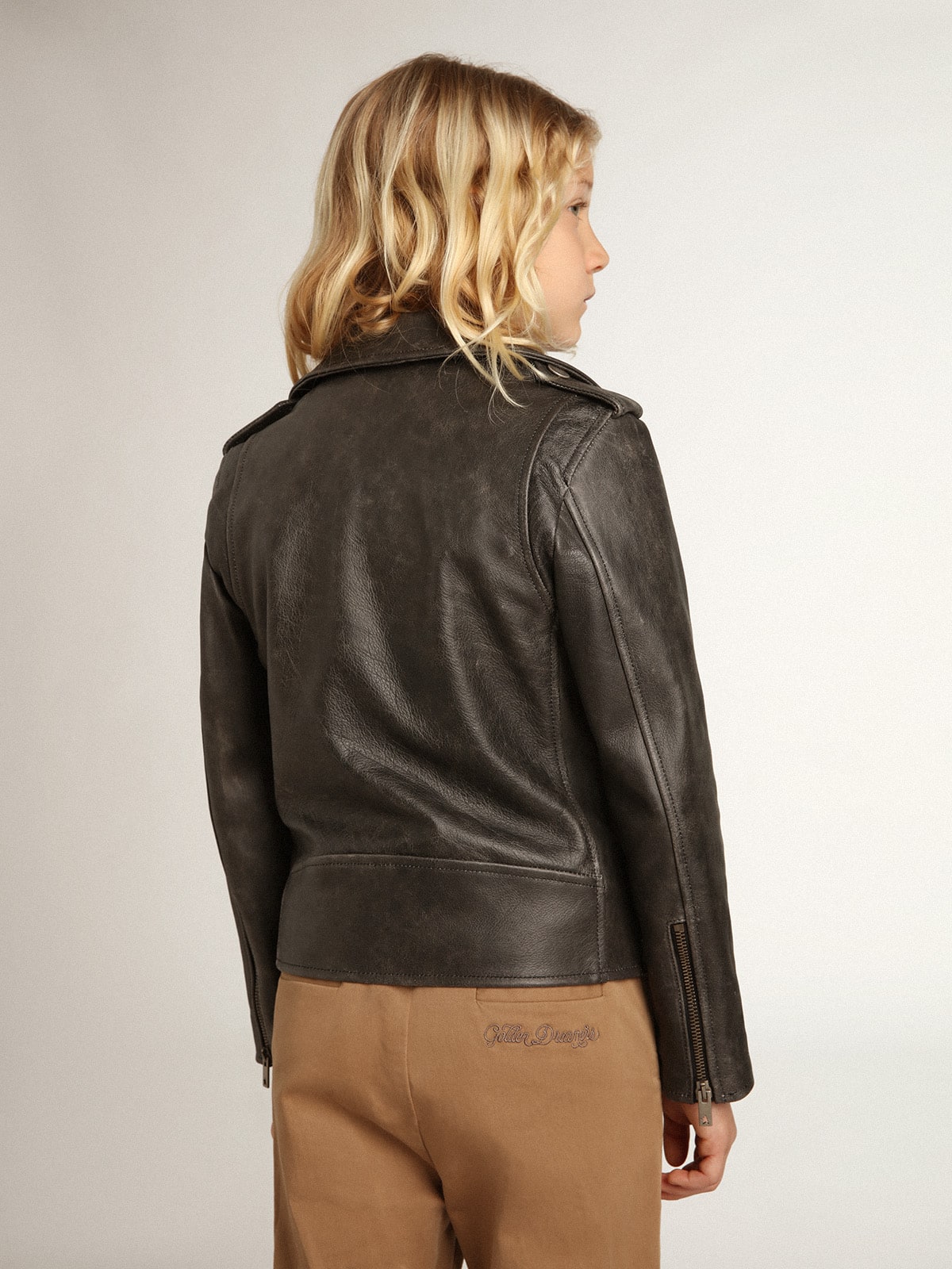 Golden Goose Boys’ biker jacket in distressed leather