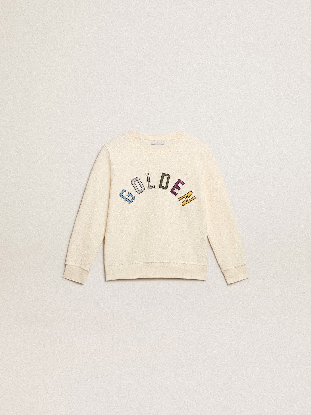 Golden Goose Sweatshirt in aged white with multicolor Golden lettering on the front