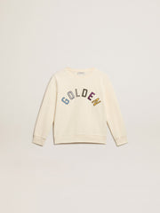 Golden Goose Sweatshirt in aged white with multicolor Golden lettering on the front