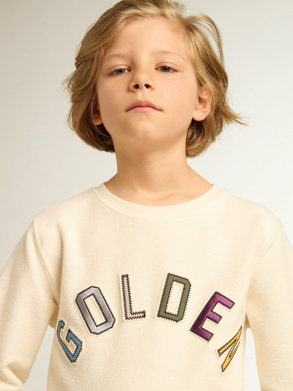 Golden Goose Sweatshirt in aged white with multicolor Golden lettering on the front