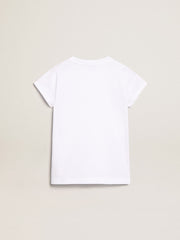 Golden Goose White T-shirt with central Golden lettering in crystals