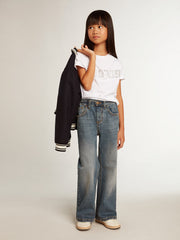 Golden Goose White T-shirt with central Golden lettering in crystals