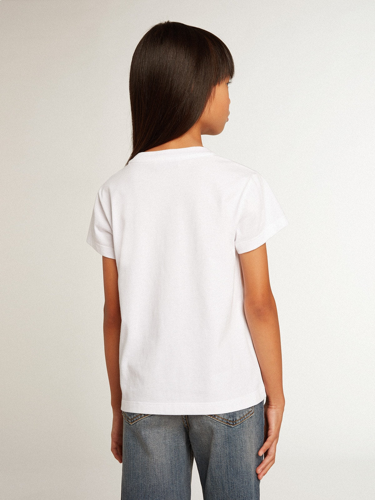 Golden Goose White T-shirt with central Golden lettering in crystals