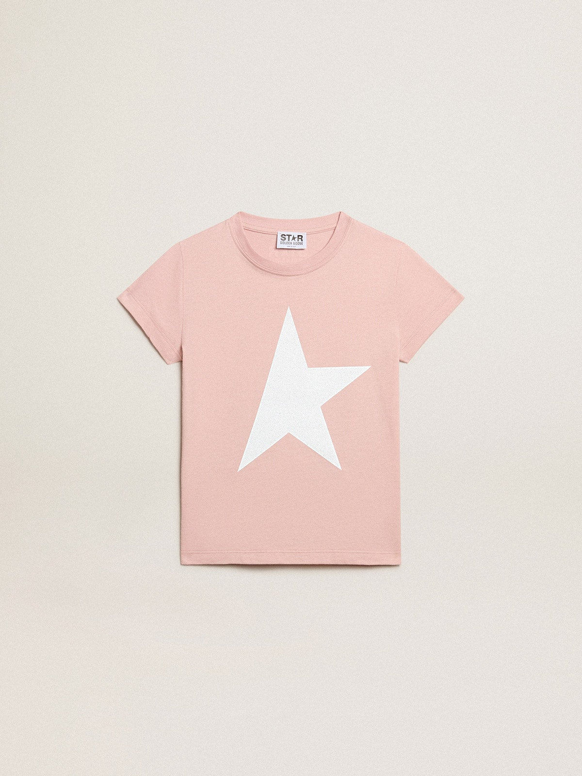 Golden Goose Girls’ pink T-shirt with white logo and maxi star