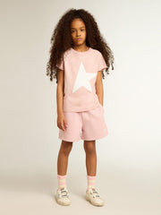 Golden Goose Girls’ pink T-shirt with white logo and maxi star