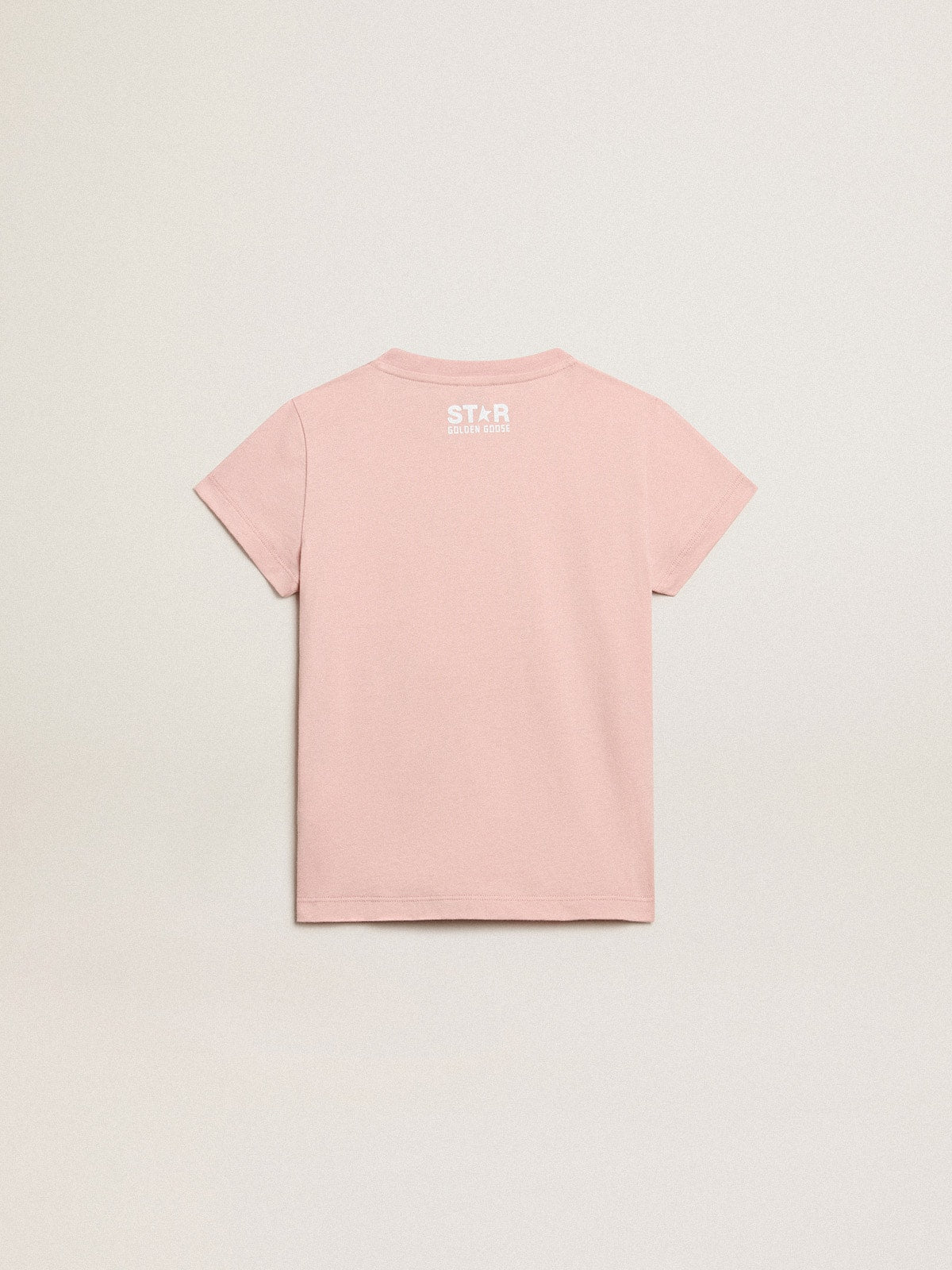 Golden Goose Girls’ pink T-shirt with white logo and maxi star