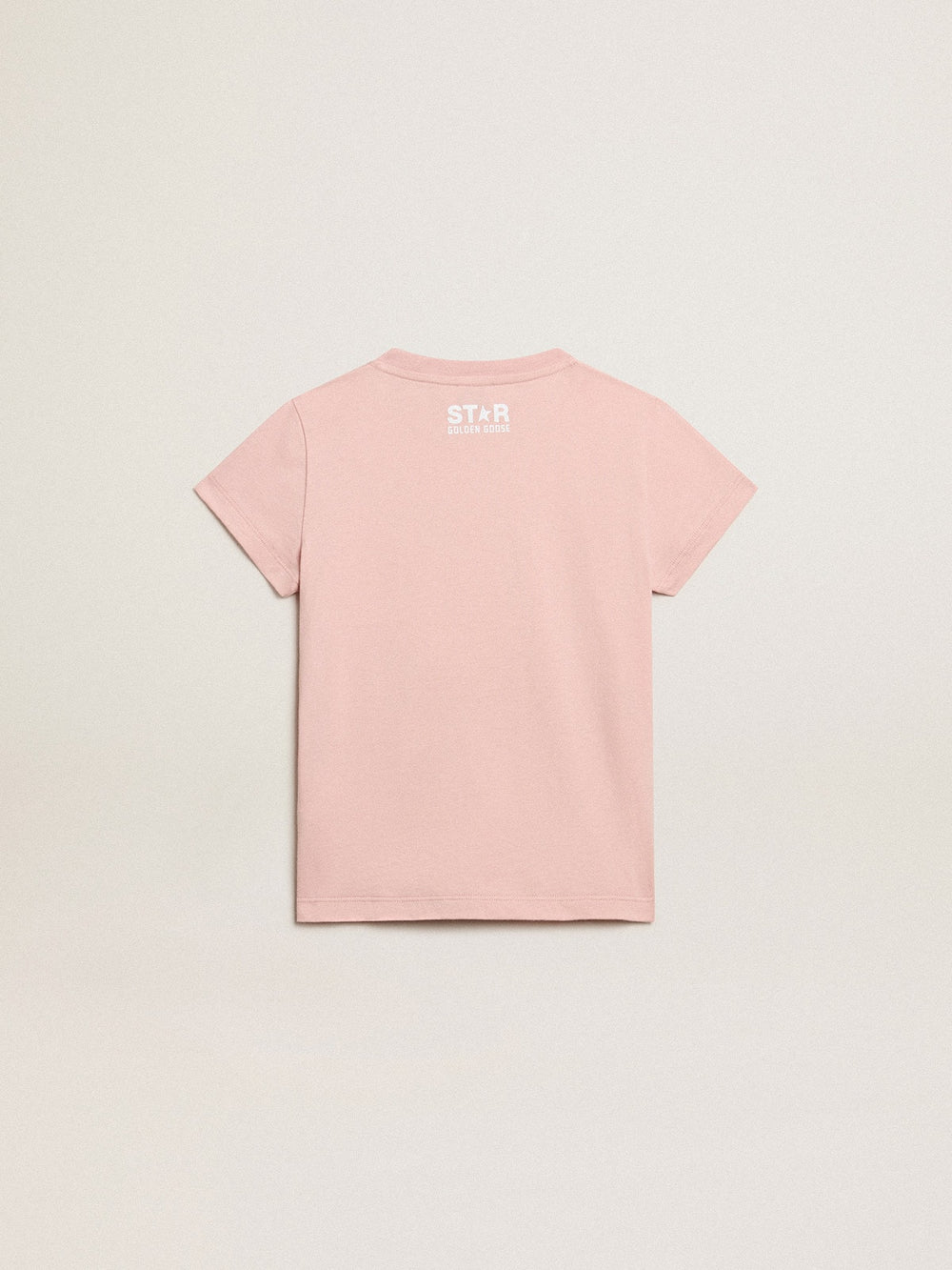 Golden Goose Girls’ pink T-shirt with white logo and maxi star